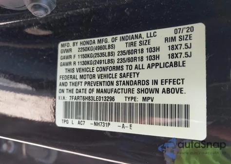 2020 Honda Cr-V Hybrid Ex-L z USA, uszkodzony, nr VIN 7FART6H83LE013296